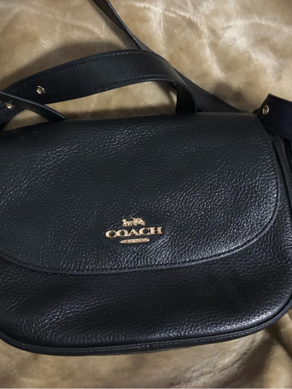 Coach Black Pebbled Leather Crossbody with Gold Logo